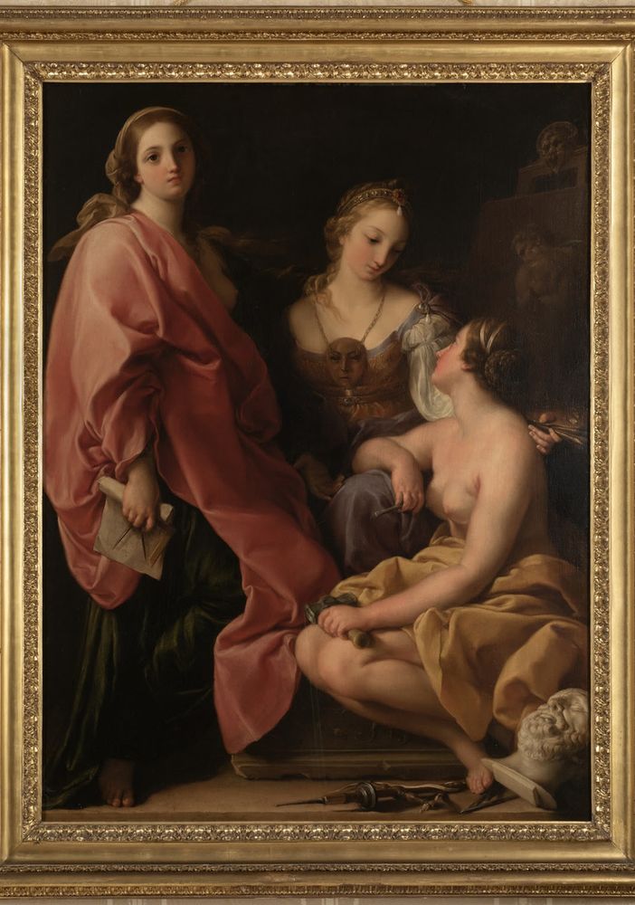 Pompeo Batoni, Allegoria della Pittura, Scultura e Architettura, 1740, ph Ernani Orcorte