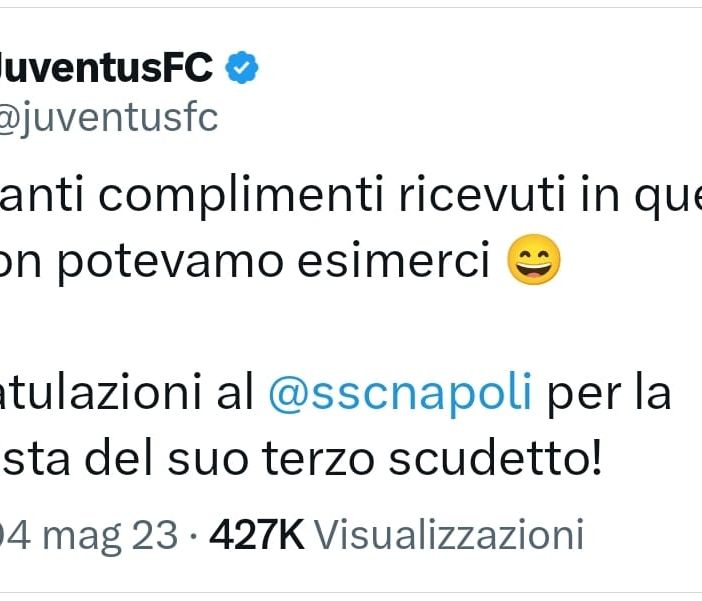 tweet della Juventus sul Napoli