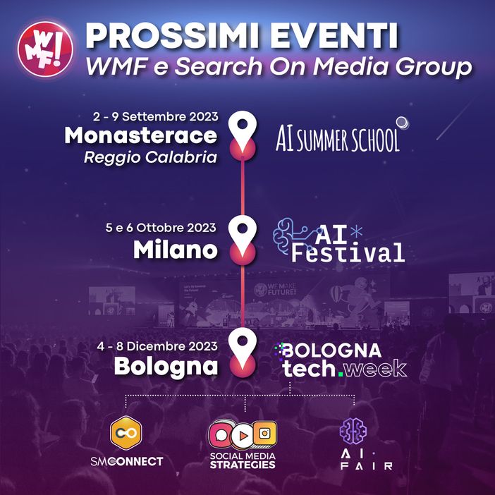 Proseguono gli eventi WMF: dopo il successo a Rimini, We Make Future arriva a Milano e Bologna Proseguono gli eventi WMF: dopo il successo a Rimini, We Make Future arriva a Milano e Bologna