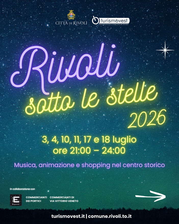 La locandina dell'edizione 2026 di 'Rivoli sotto le stelle'