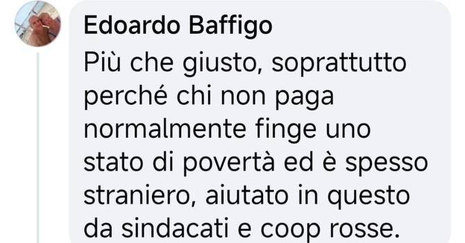 &quot;Chi non paga normalmente finge di essere povero ed è straniero, aiutato dai sindacati&quot;. Bufera politica sul leghista Baffigo