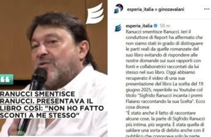 Ranucci, Esperia: "In un video smentisce sé stesso, a quale versione dobbiamo credere?" Ranucci, Esperia: "In un video smentisce sé stesso, a quale versione dobbiamo credere?"