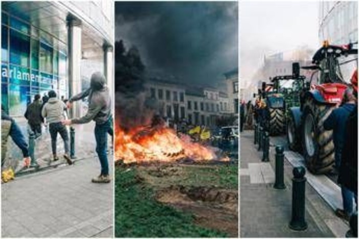 Scontri a Bruxelles, agricoltori in piazza: pietre contro il Parlamento europeo Scontri a Bruxelles, agricoltori in piazza: pietre contro il Parlamento europeo