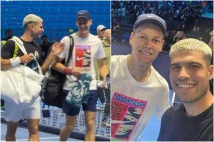Sinner-Alcaraz, risate e selfie: allenamento show a Torino. E Jannik vince il set Sinner-Alcaraz, risate e selfie: allenamento show a Torino. E Jannik vince il set