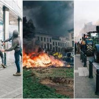 Bruxelles, migliaia di agricoltori in piazza: scontri vicino al Parlamento europeo